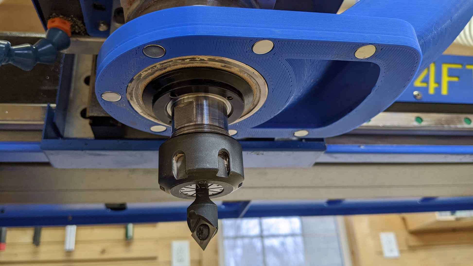 Closeup of Phantom CNC 85mm spindle clamp dust boot brush