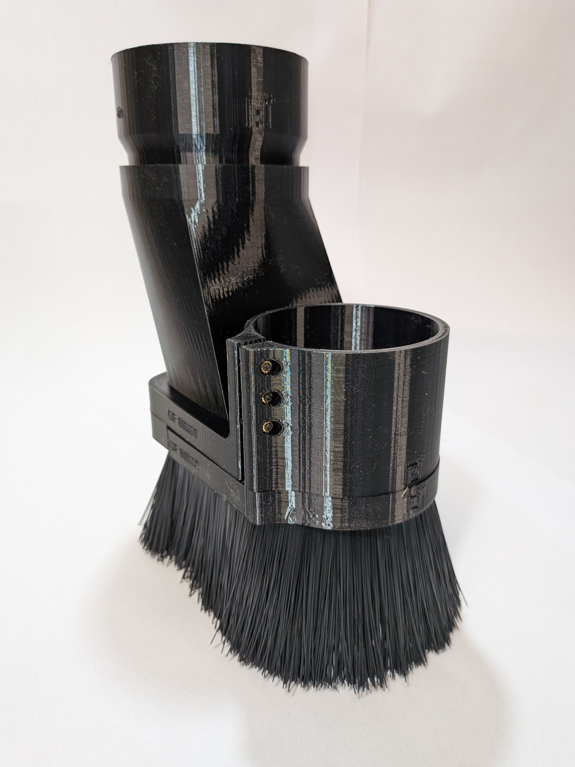 Onefinity Elite Gen 2 CNC v4 dust boot 80mm with magnetic brush, three-quarter view