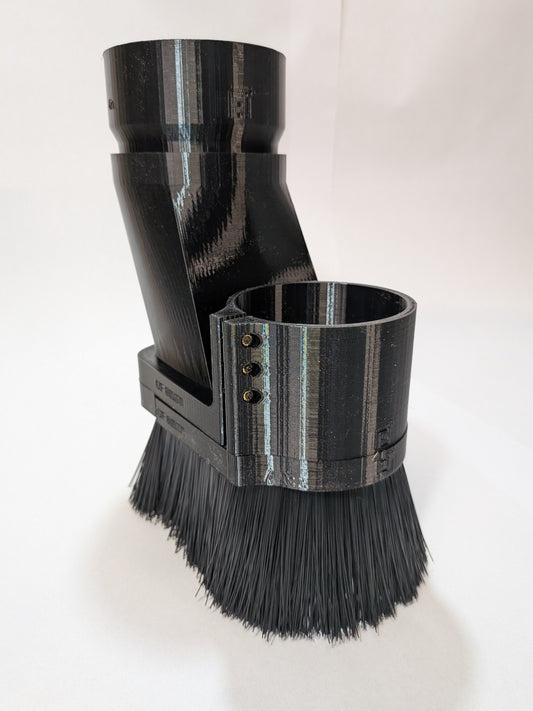 Onefinity Elite Gen 2 CNC v4 dust boot 80mm with magnetic brush, three-quarter view