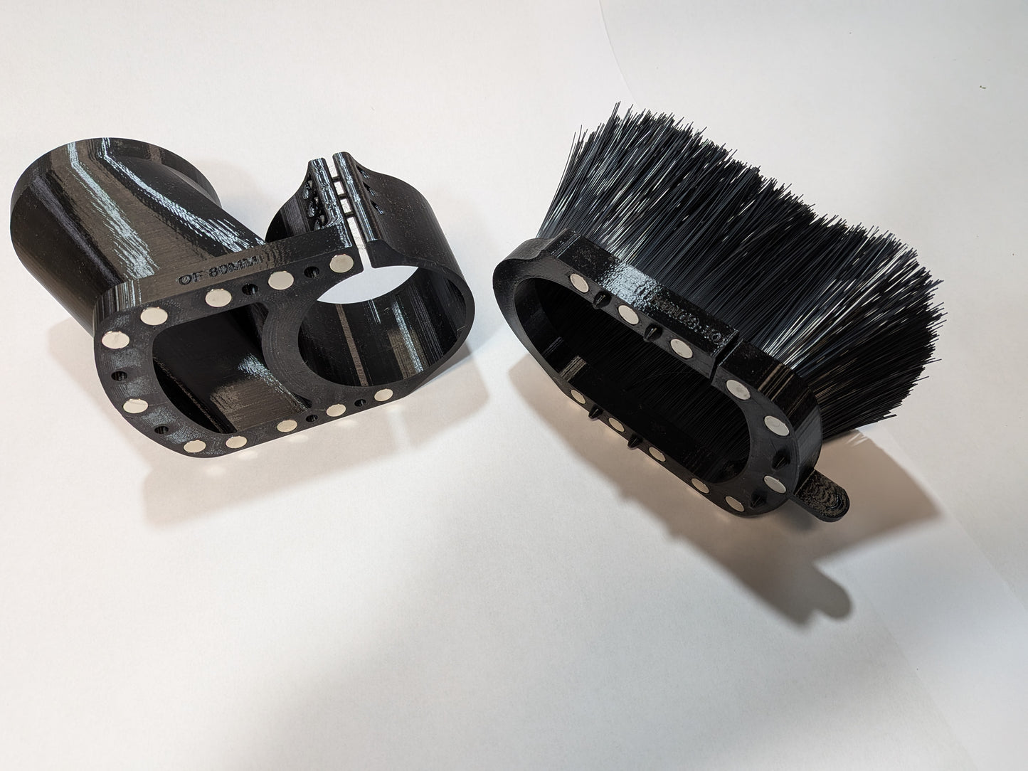 Onefinity 80mm dust boot body and magnetic brush skirt separated