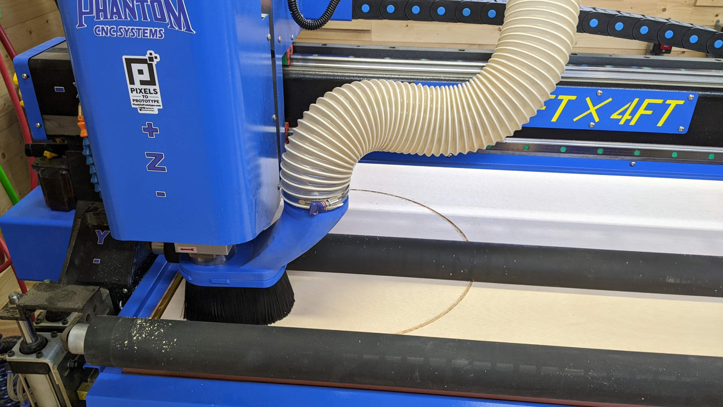 Phantom SCV44 CNC dust boot side view during cutting