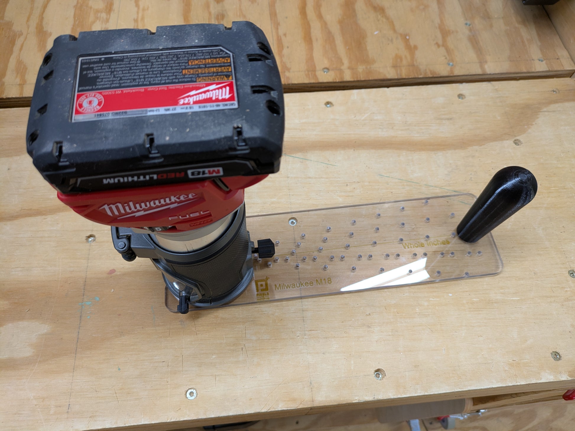 Milwaukee M18 router circle jig laser engraved acrylic plate with handle