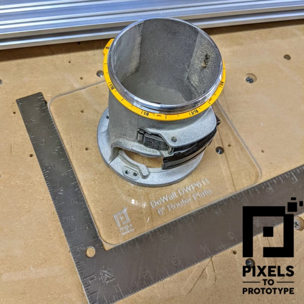 Acrylic Base for DeWalt DWP611 and 20v DCW600B Trim Router Large - 6in x 6in - Pixels to Prototype