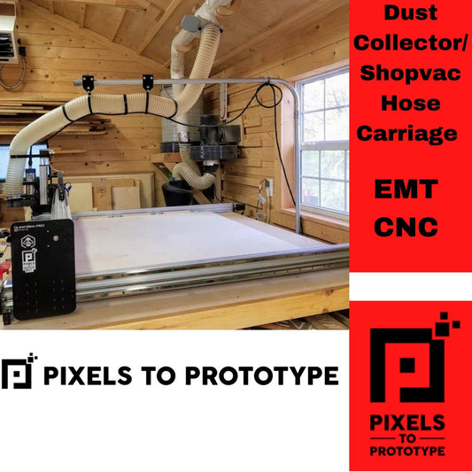 Dust Collector/Shopvac Hose Carriage for EMT CNC Dust Shoe (3/4" or 1" EMT Options) 4", 2.5", 1.25" Hose Options Pixels to Prototype