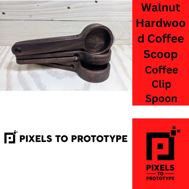 Walnut Hardwood Coffee Scoop - 2 sizes - Pixels to Prototype - Coffee Clip Spoon