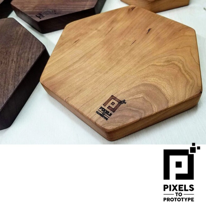 Hexagonal Hardwood Catchall Tray - 3 Sizes and Engravable!   Pixels to Prototype Ash Walnut Cherry Customizable Gift