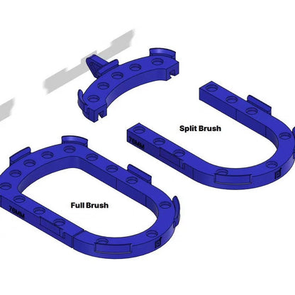 Diagram comparing the one-piece full brush ring and the two-piece split brush for P2P CNC dust boots