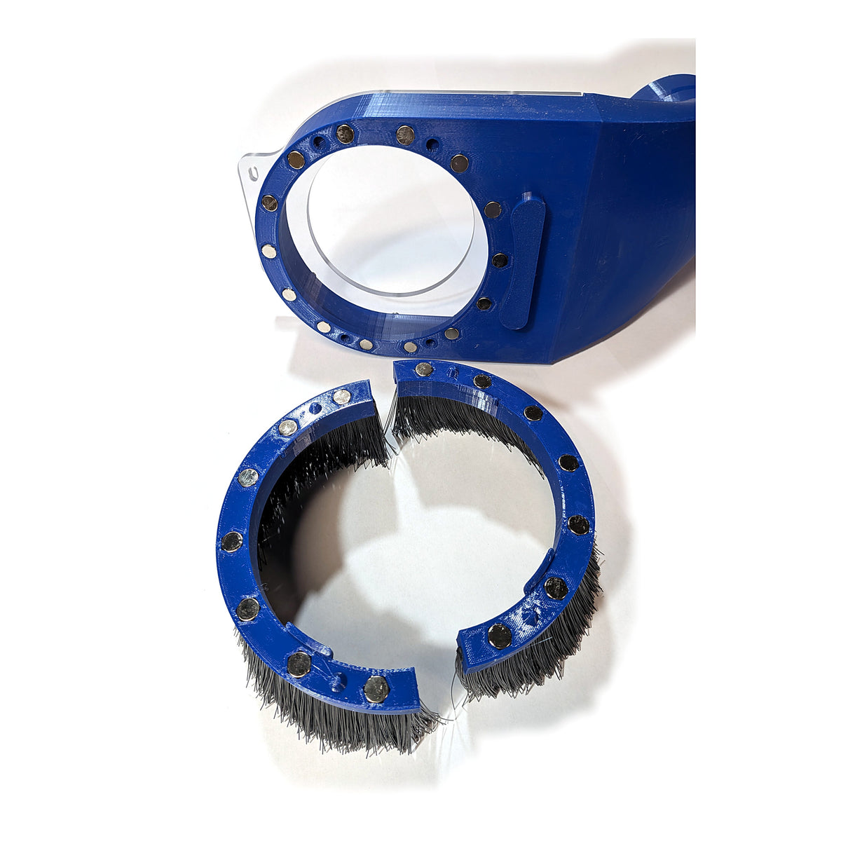 Replaceable magnetic split brush ring removed from the Phantom ATC CNC dust boot